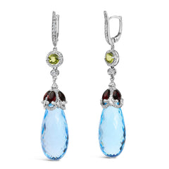 18K Gold 1/2 Cttw Diamond Blue Topaz and Garnet Dangle Earrings (VS1-VS2 Clarity) - Sable Gold