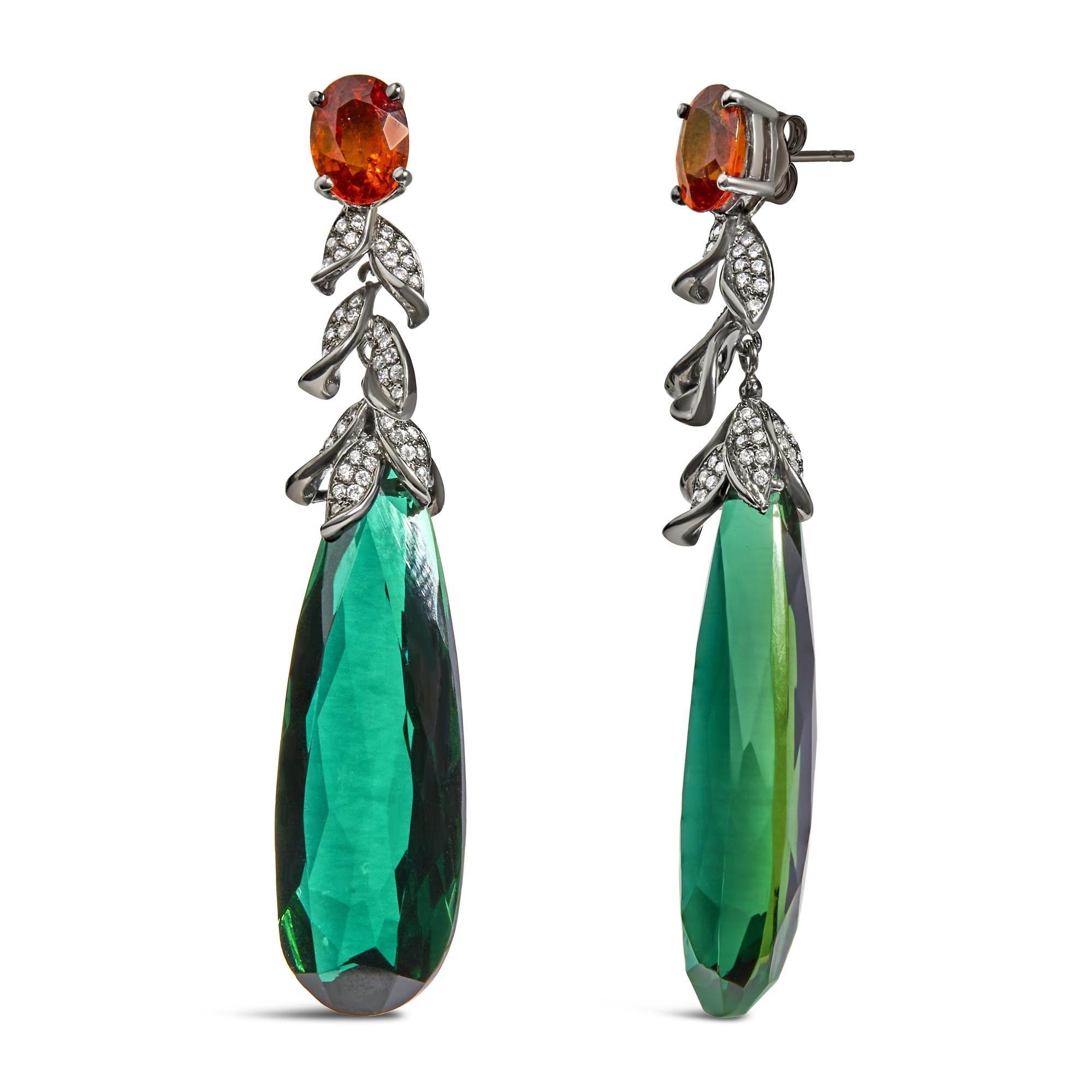 18K Gold 1/2 Cttw Diamond and Green Quartz Art Deco Dangle Earrings (VS1-VS2 Clarity) - Sable Gold