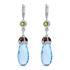 18K Gold 1/2 Cttw Diamond Blue Topaz and Garnet Dangle Earrings (VS1-VS2 Clarity) - Sable Gold