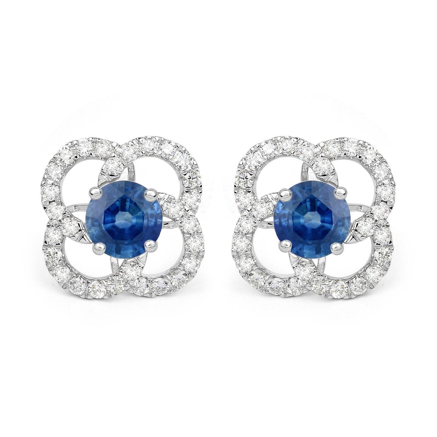 1.96 Carat Genuine Blue Sapphire and White Diamond 14K White Gold Earrings (F Color, SI Clarity) - Sable Gold