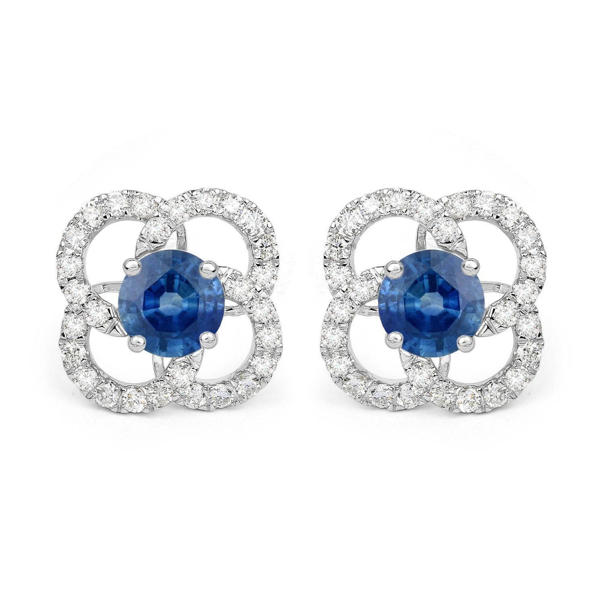 1.96 Carat Genuine Blue Sapphire and White Diamond 14K White Gold Earrings (F Color, SI Clarity) - Sable Gold