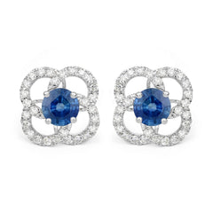 1.96 Carat Genuine Blue Sapphire and White Diamond 14K White Gold Earrings (F Color, SI Clarity) - Sable Gold