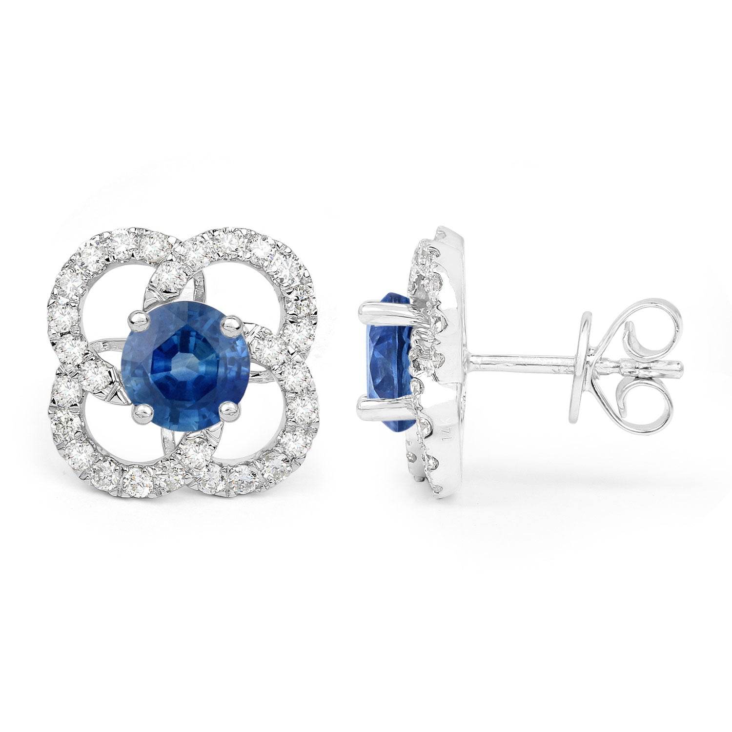 1.96 Carat Genuine Blue Sapphire and White Diamond 14K White Gold Earrings (F Color, SI Clarity) - Sable Gold