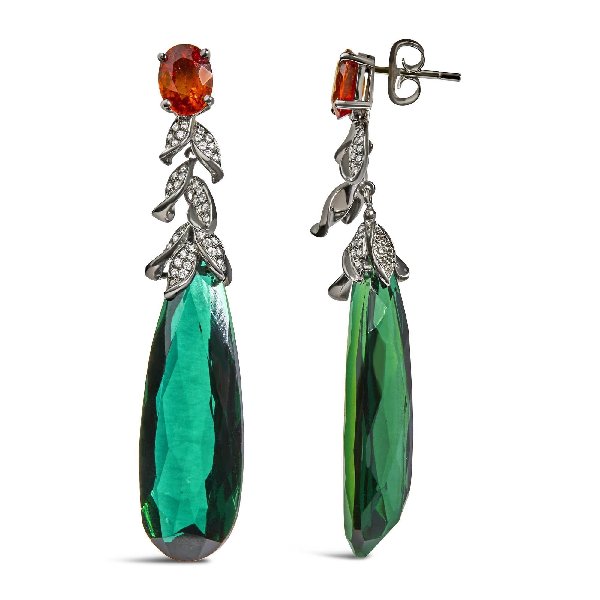 18K Gold 1/2 Cttw Diamond and Green Quartz Art Deco Dangle Earrings (VS1-VS2 Clarity) - Sable Gold