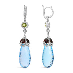 18K Gold 1/2 Cttw Diamond Blue Topaz and Garnet Dangle Earrings (VS1-VS2 Clarity) - Sable Gold