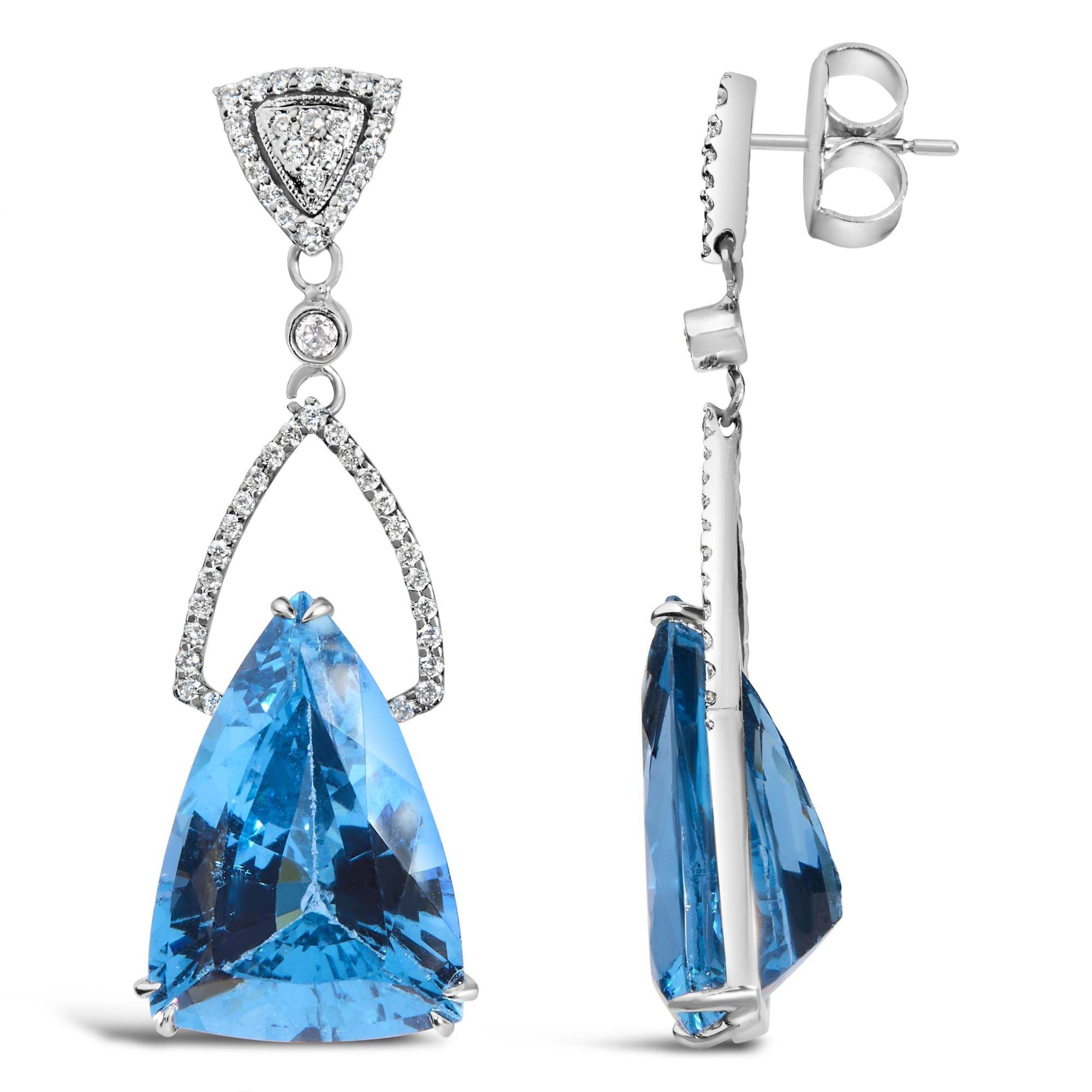 14K Gold Drop Earrings - 4/5 Cttw Diamond Blue Topaz (VS2-SI1 Clarity) - Sable Gold