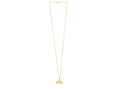 Full view of a 10K yellow gold whale tail necklace, elegantly displayed on a minimalist background to highlight its beauty.