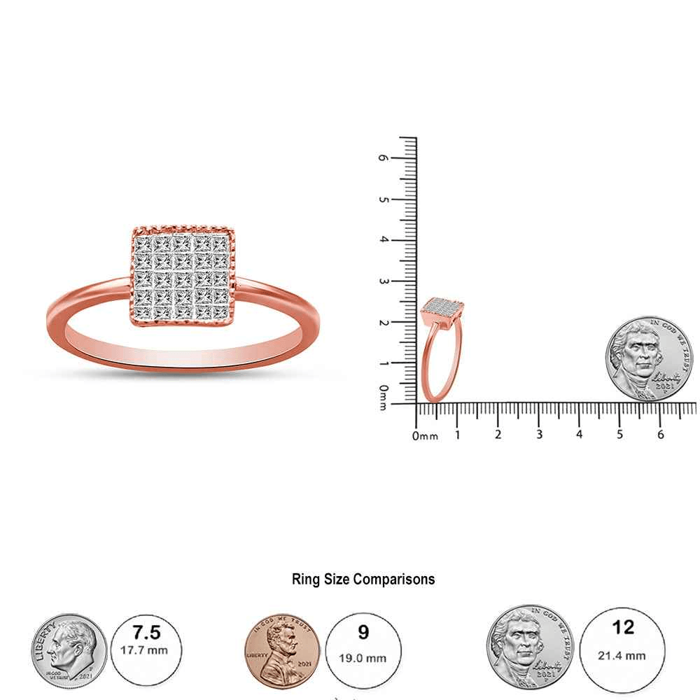 10K Rose Gold Princess Cut Diamond Ring for Women (1/3 Cttw, H-I Color, I1-I2 Clarity) - Sable Gold