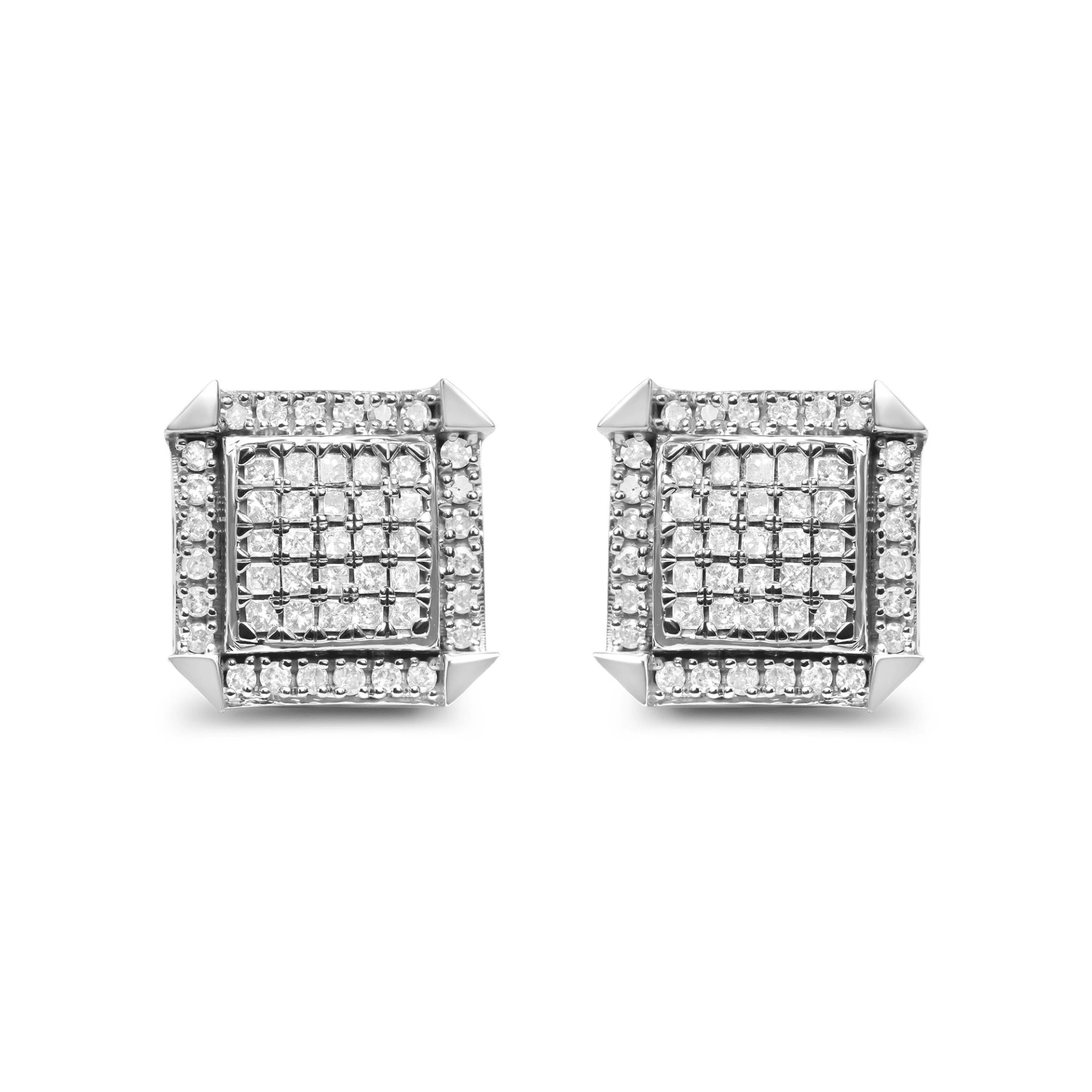 Elegant 10K White Gold Diamond Halo Stud Earrings | 1.0 Cttw (H-I Color, I1-I2 Clarity) - Sable Gold