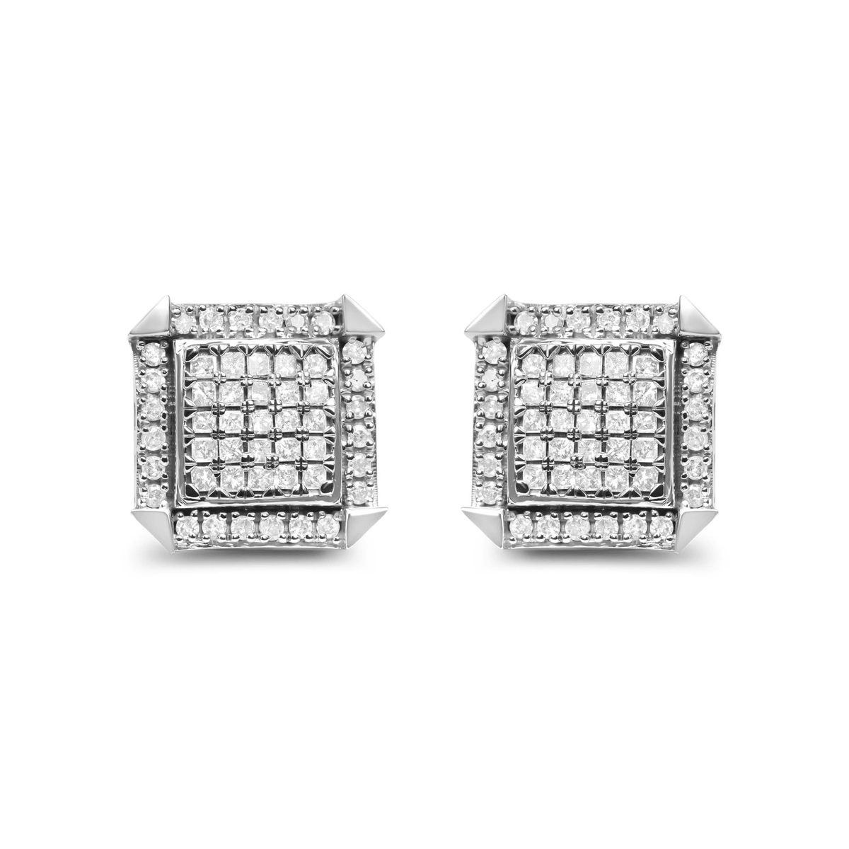 Elegant 10K White Gold Diamond Halo Stud Earrings | 1.0 Cttw (H-I Color, I1-I2 Clarity) - Sable Gold