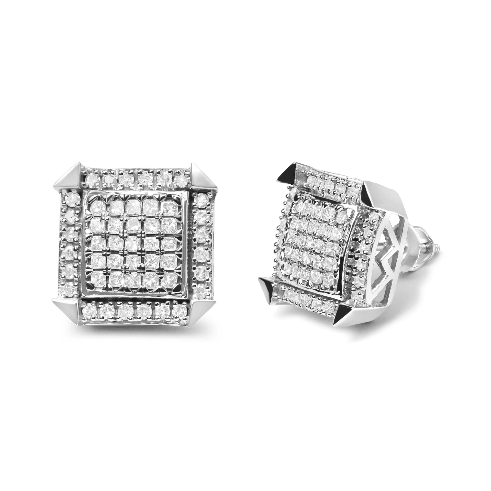 Elegant 10K White Gold Diamond Halo Stud Earrings | 1.0 Cttw (H-I Color, I1-I2 Clarity) - Sable Gold