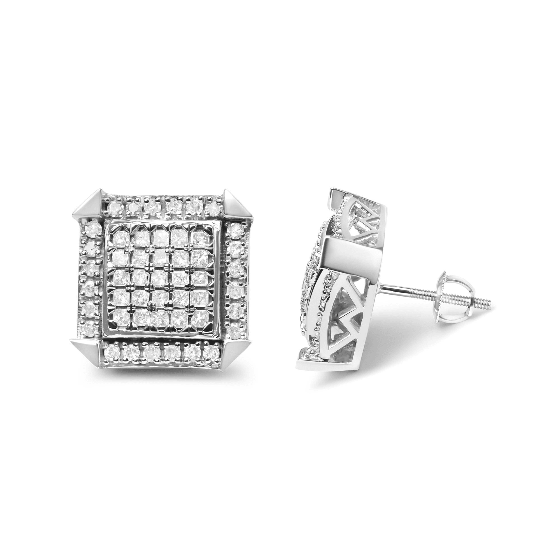 Elegant 10K White Gold Diamond Halo Stud Earrings | 1.0 Cttw (H-I Color, I1-I2 Clarity) - Sable Gold