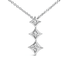 10K Gold 3-Stone Drop Pendant Necklace with Princess Cut Diamonds,1/5 Cttw - Sable Gold