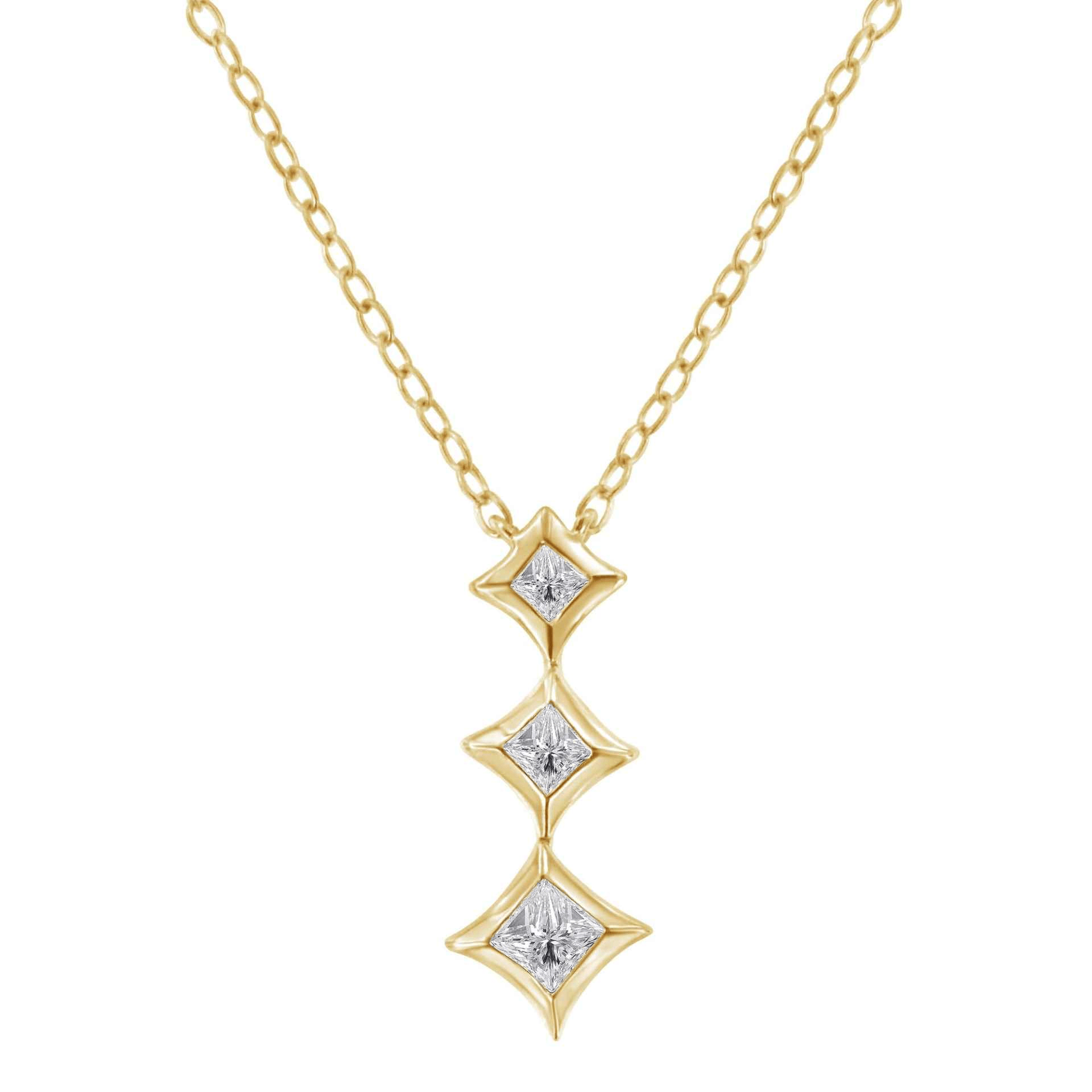 10K Gold 3-Stone Drop Pendant Necklace with Princess Cut Diamonds,1/5 Cttw - Sable Gold