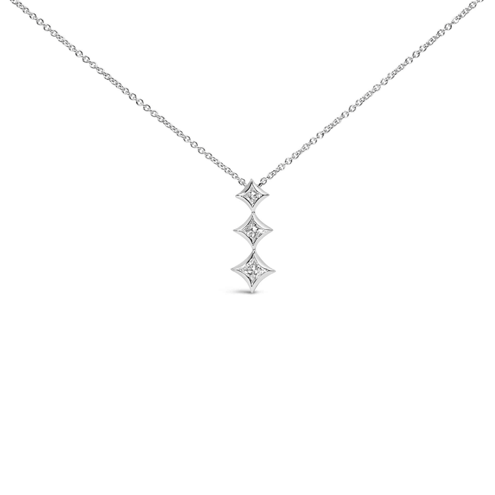 10K Gold 3-Stone Drop Pendant Necklace with Princess Cut Diamonds,1/5 Cttw - Sable Gold