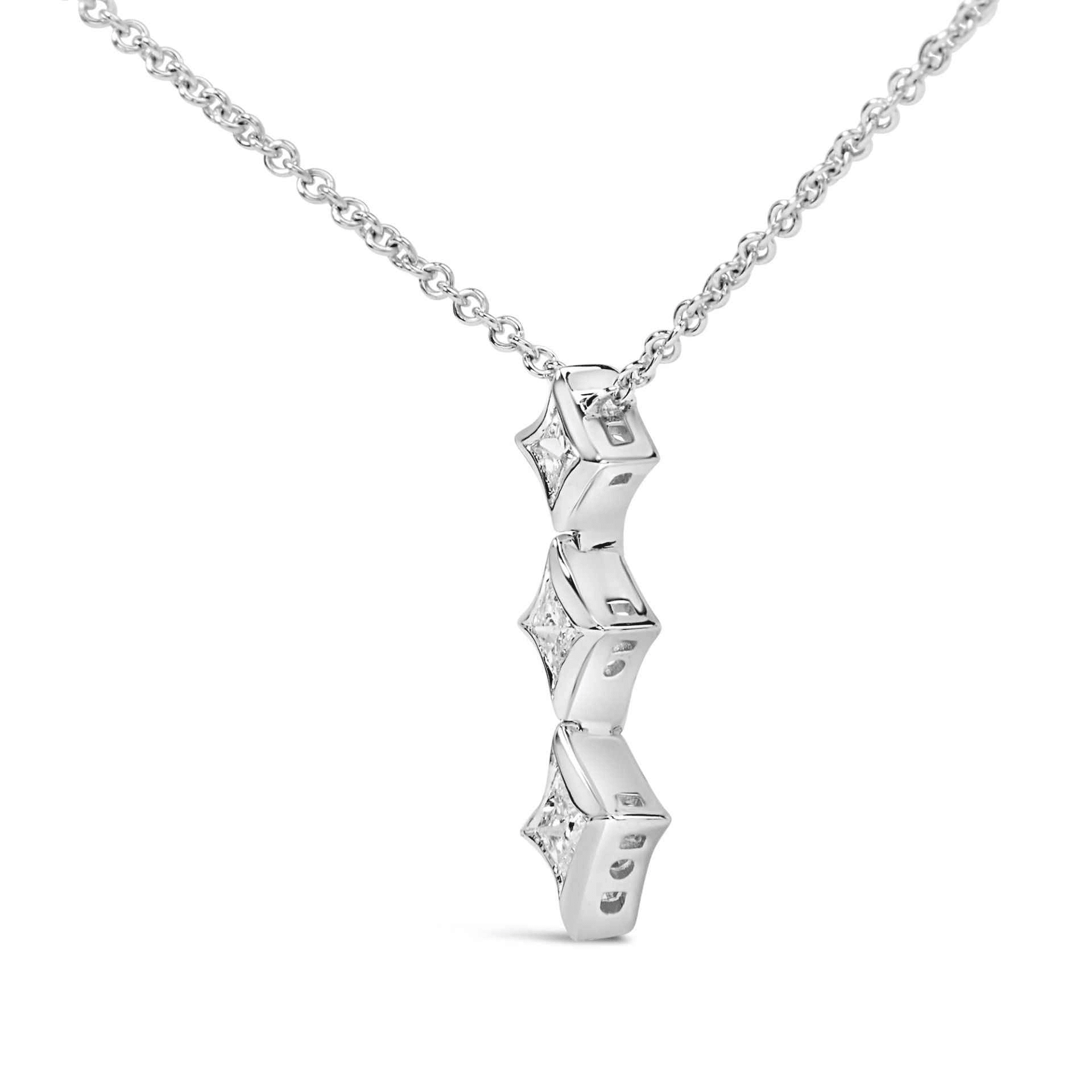 10K Gold 3-Stone Drop Pendant Necklace with Princess Cut Diamonds,1/5 Cttw - Sable Gold