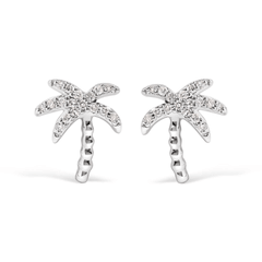 10K White Gold Diamond Palm Tree Stud Earrings - 1/10 cttw - Sable Gold