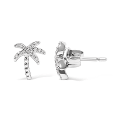 10K White Gold Diamond Palm Tree Stud Earrings - 1/10 cttw - Sable Gold