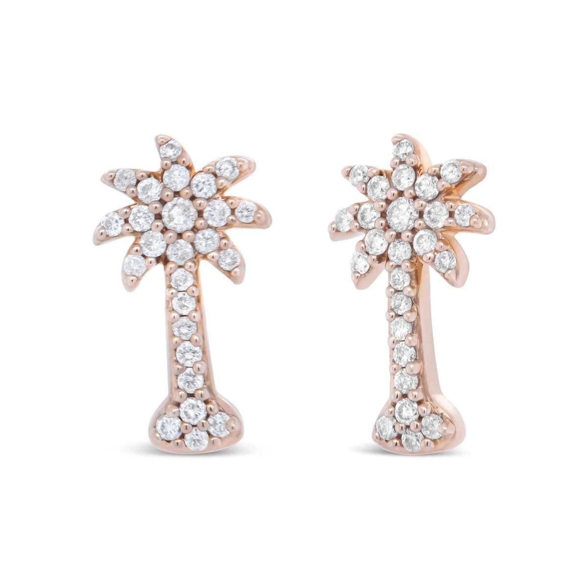 10K Rose Gold Diamond Palm Tree Stud Earrings - 1/4cttw, I1-I2 Clarity | Elegant Tropical Jewelry - Sable Gold