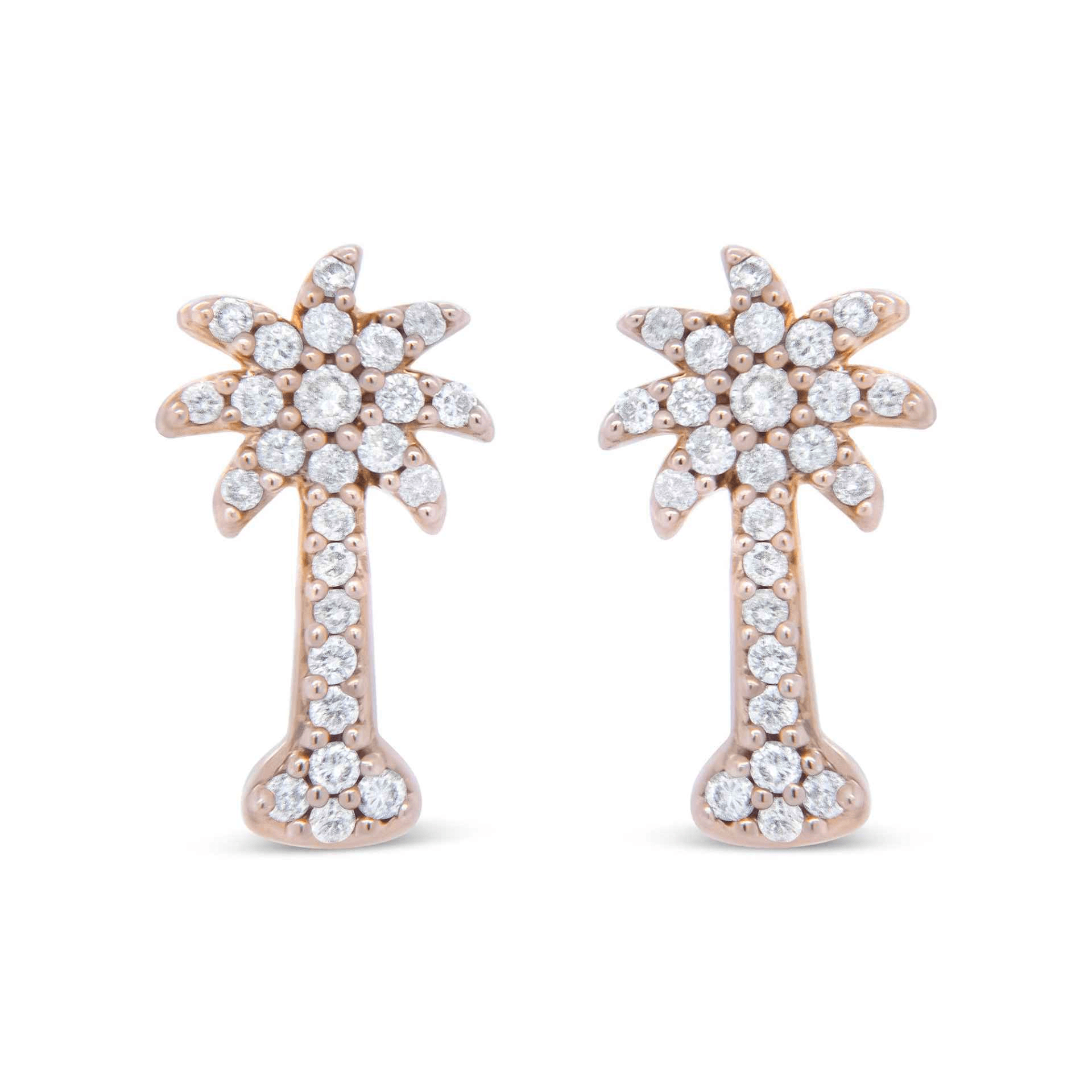 10K Rose Gold Diamond Palm Tree Stud Earrings - 1/4cttw, I1-I2 Clarity | Elegant Tropical Jewelry - Sable Gold