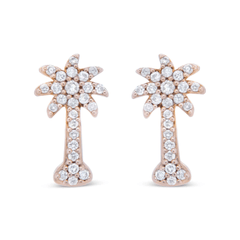 10K Rose Gold Diamond Palm Tree Stud Earrings - 1/4cttw, I1-I2 Clarity | Elegant Tropical Jewelry - Sable Gold