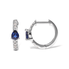 Elegant 10K White Gold Pear Shaped Blue Sapphire & Diamond Huggy Hoop Earrings - Sable Gold