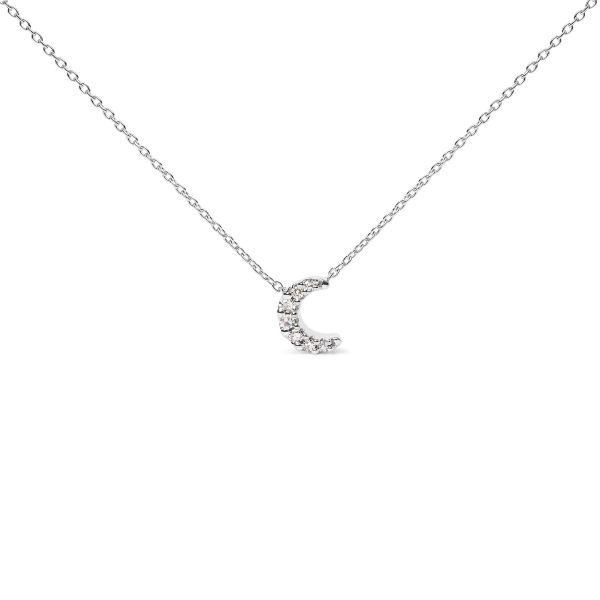 10K White Gold Diamond Accented Crescent Moon Pendant Necklace, 18" (H-I Color, I1-I2 Clarity)