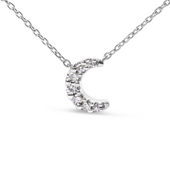 10K White Gold Diamond Accented Crescent Moon Pendant Necklace, 18" (H-I Color, I1-I2 Clarity)