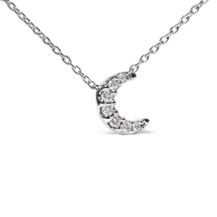 10K White Gold Diamond Accented Crescent Moon Pendant Necklace, 18" (H-I Color, I1-I2 Clarity)