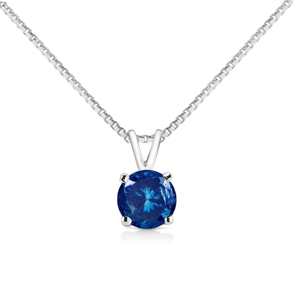 Elegant 10K White Gold Lab-Grown Blue Diamond Solitaire Pendant Necklace - 18" - VS2-SI1 Clarity, Round Brilliant Cut