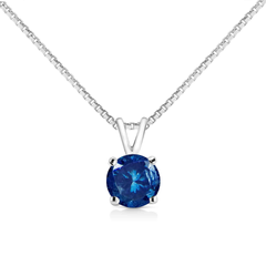 Elegant 10K White Gold Lab-Grown Blue Diamond Solitaire Pendant Necklace - 18" - VS2-SI1 Clarity, Round Brilliant Cut