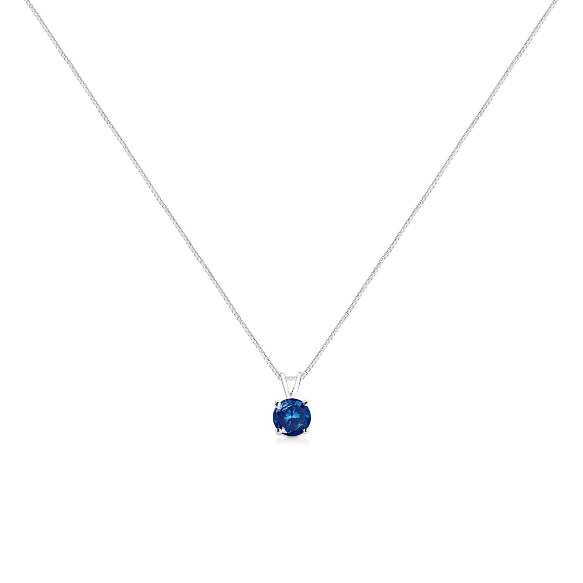 Elegant 10K White Gold Lab-Grown Blue Diamond Solitaire Pendant Necklace - 18" - VS2-SI1 Clarity, Round Brilliant Cut