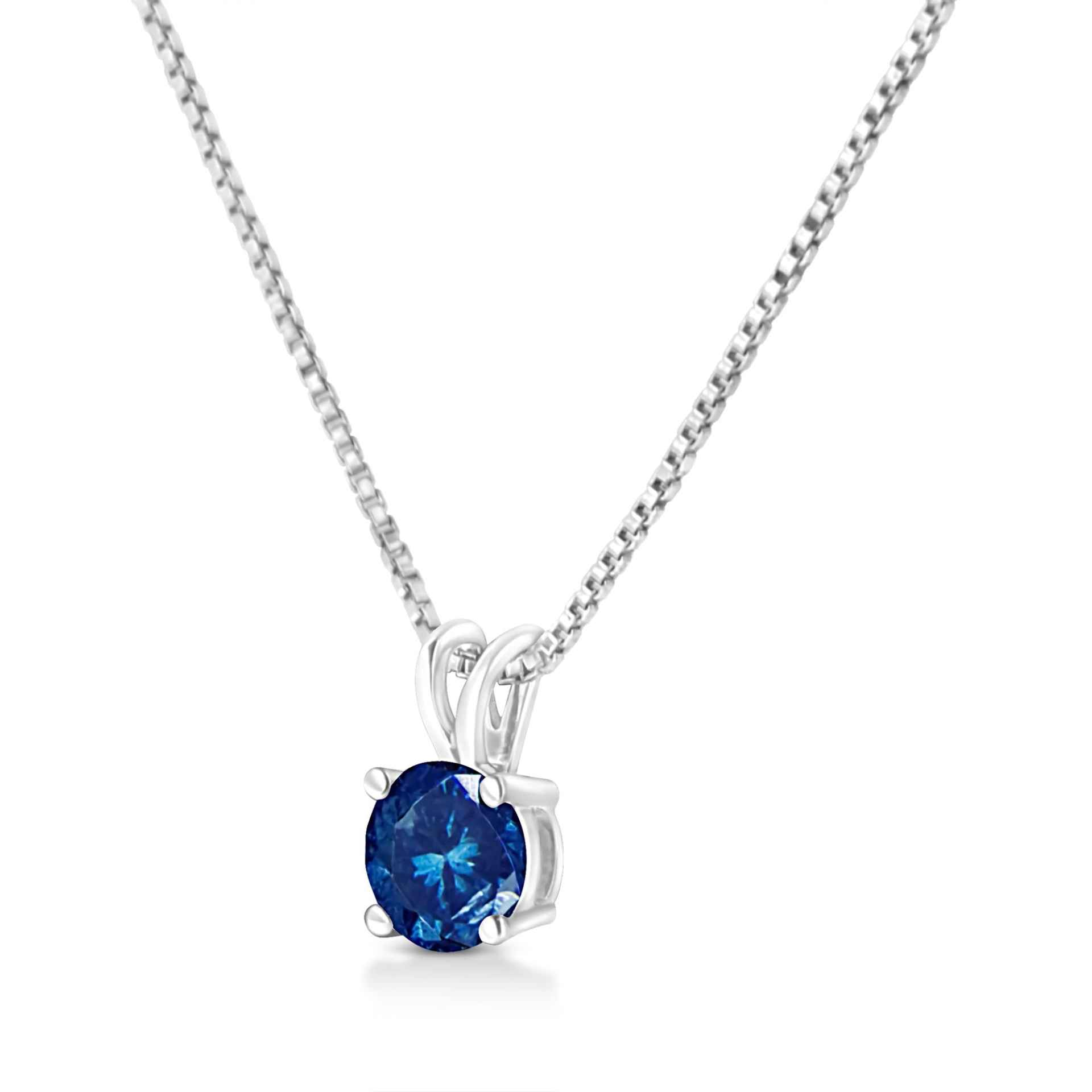 Elegant 10K White Gold Lab-Grown Blue Diamond Solitaire Pendant Necklace - 18" - VS2-SI1 Clarity, Round Brilliant Cut