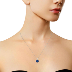 Elegant 10K White Gold Lab-Grown Blue Diamond Solitaire Pendant Necklace - 18" - VS2-SI1 Clarity, Round Brilliant Cut