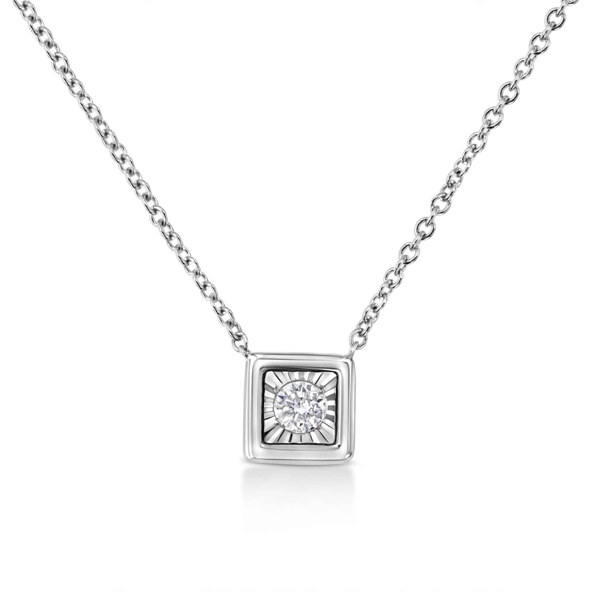 10K White Gold 1/10 Cttw Diamond Pendant Necklace - Miracle Set Round-Cut Diamond, 18" Chain, Various Shapes