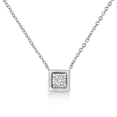 10K White Gold 1/10 Cttw Diamond Pendant Necklace - Miracle Set Round-Cut Diamond, 18" Chain, Various Shapes