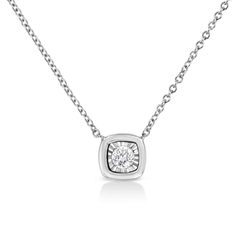 10K White Gold 1/10 Cttw Diamond Pendant Necklace - Miracle Set Round-Cut Diamond, 18" Chain, Various Shapes