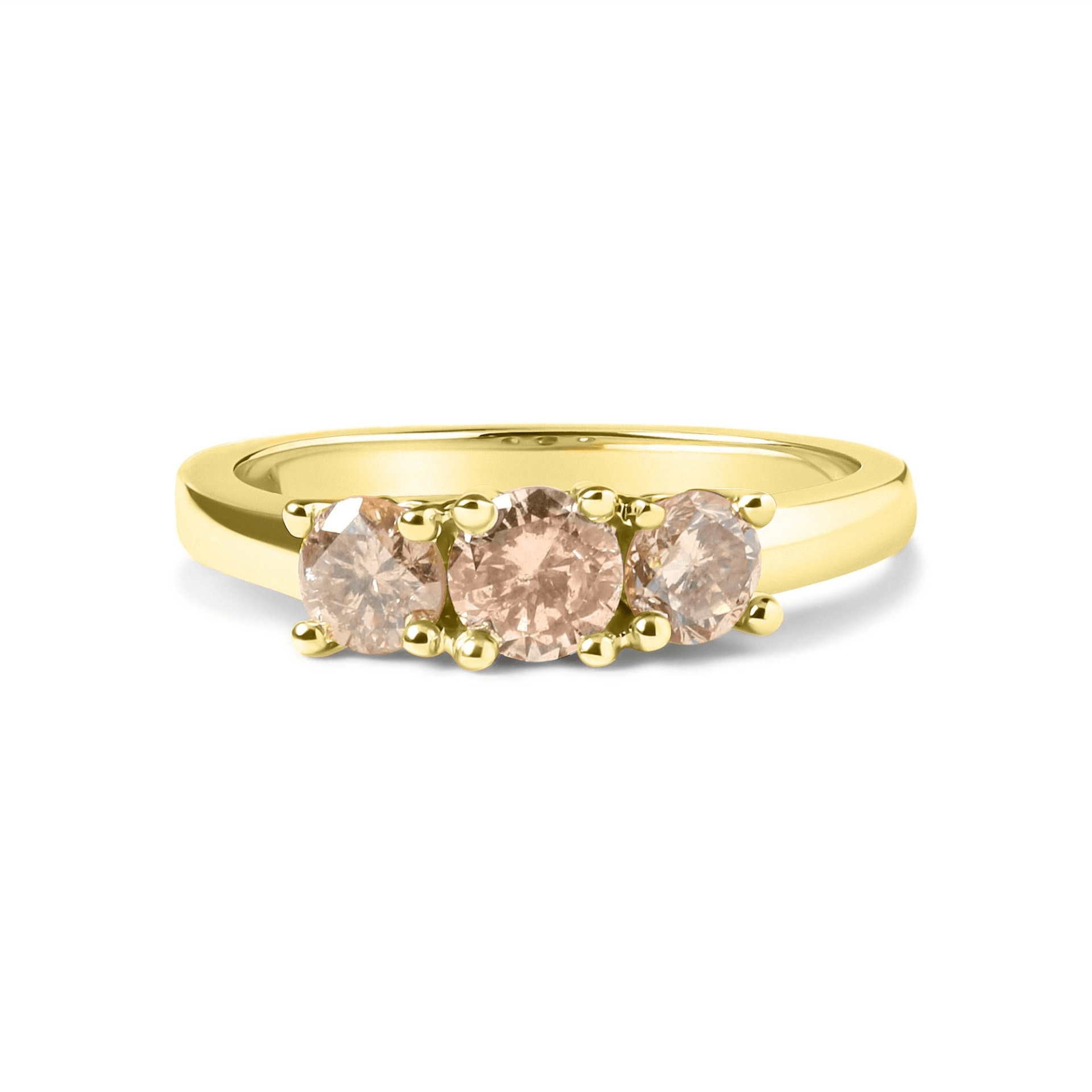 10K Yellow Gold 1.00 Cttw Champagne Diamond 3-Stone Band Ring - Luxurious and Timeless Jewelry - Sable Gold