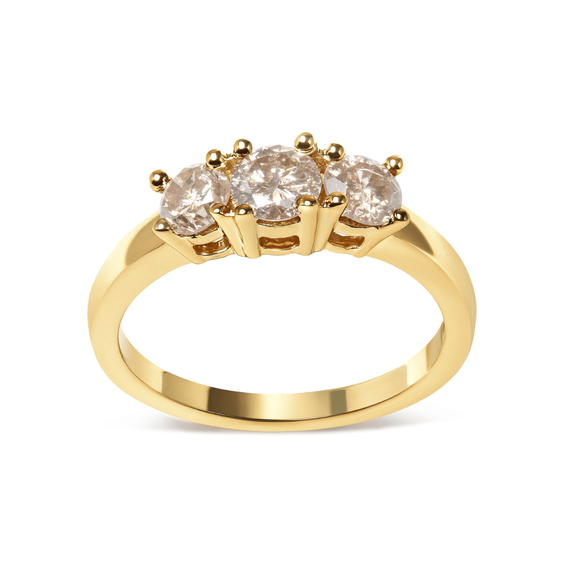 10K Yellow Gold 1.00 Cttw Champagne Diamond 3-Stone Band Ring - Luxurious and Timeless Jewelry - Sable Gold