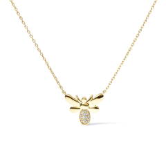 Exquisite 10K Yellow Gold Diamond Accented Bumble Bee Pendant Necklace, 18" Chain | H-I Color, I1-I2 Clarity