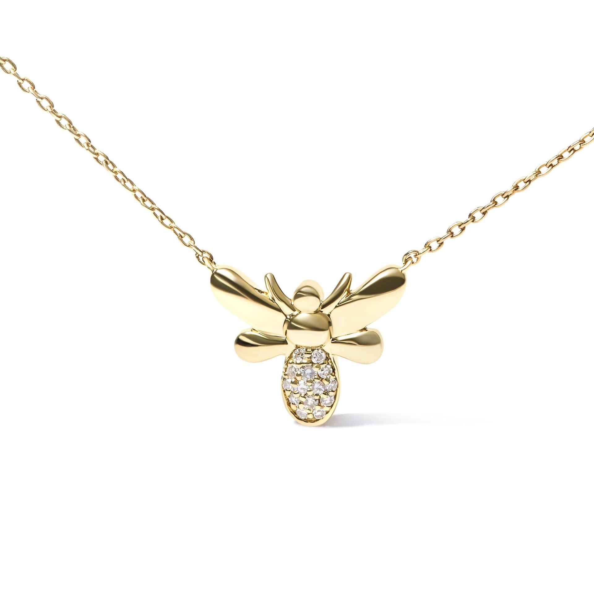 Exquisite 10K Yellow Gold Diamond Accented Bumble Bee Pendant Necklace, 18" Chain | H-I Color, I1-I2 Clarity