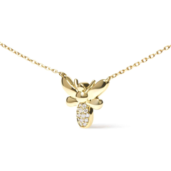 Exquisite 10K Yellow Gold Diamond Accented Bumble Bee Pendant Necklace, 18" Chain | H-I Color, I1-I2 Clarity