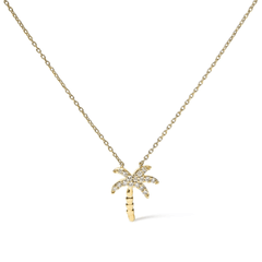 10K Yellow Gold 1/10 Cttw Round Diamond Palm Tree Pendant Necklace | 18 Inch - Sable Gold