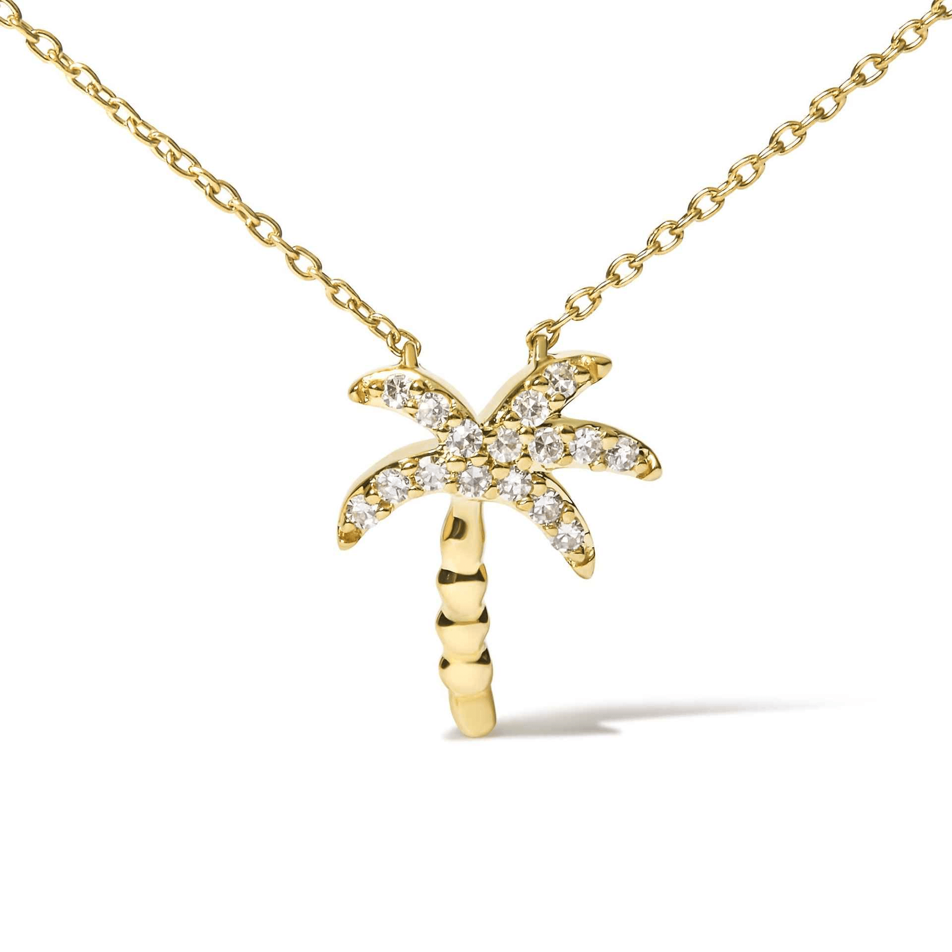 10K Yellow Gold 1/10 Cttw Round Diamond Palm Tree Pendant Necklace | 18 Inch - Sable Gold