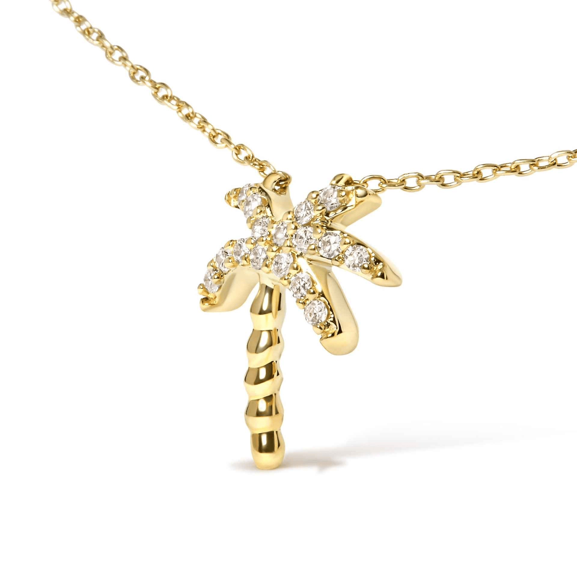 10K Yellow Gold 1/10 Cttw Round Diamond Palm Tree Pendant Necklace | 18 Inch - Sable Gold