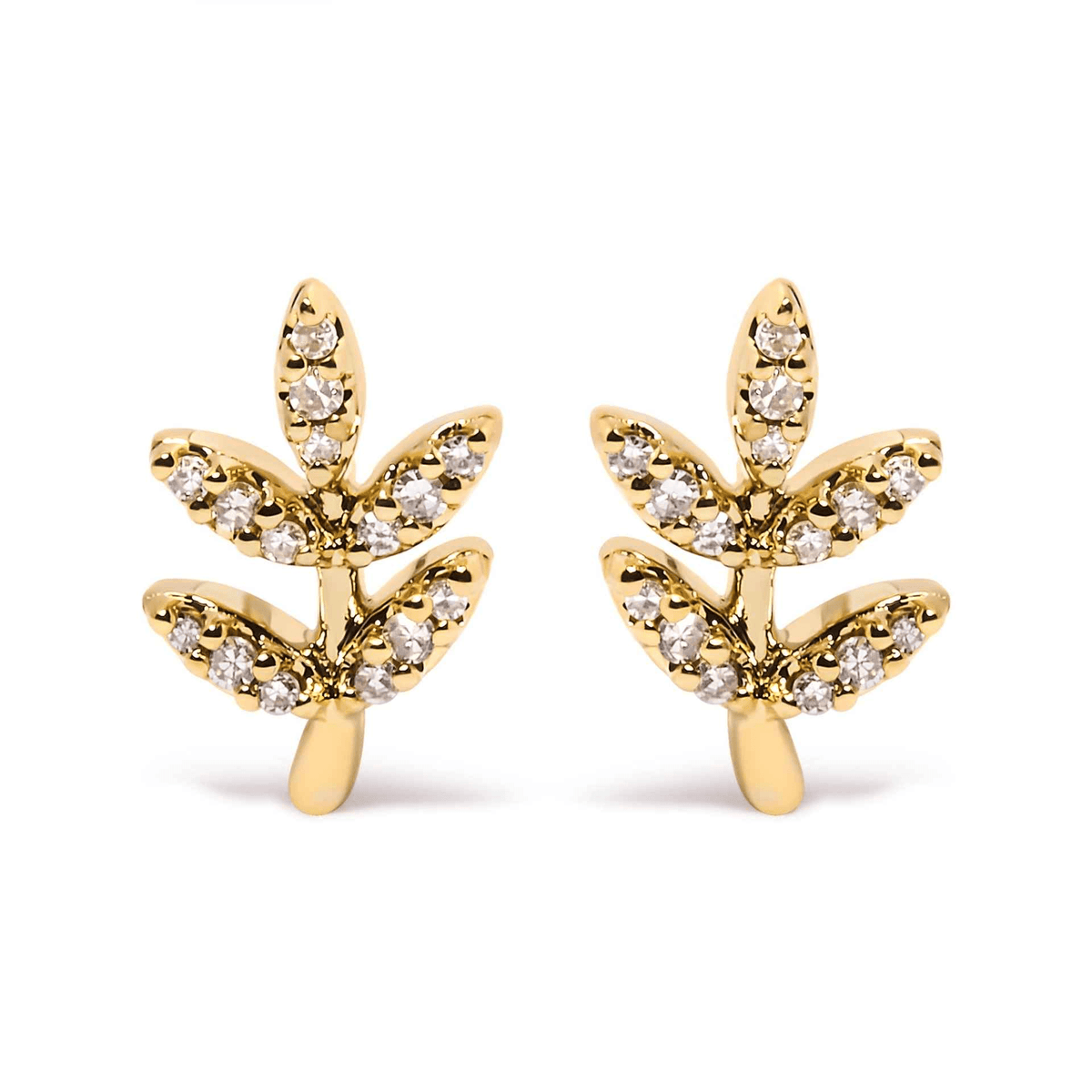 10K Gold Leaf Stud Earrings with Dazzling Diamond Accents - Sable Gold