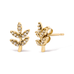 10K Gold Leaf Stud Earrings with Dazzling Diamond Accents - Sable Gold