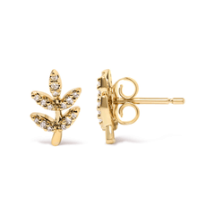 10K Gold Leaf Stud Earrings with Dazzling Diamond Accents - Sable Gold