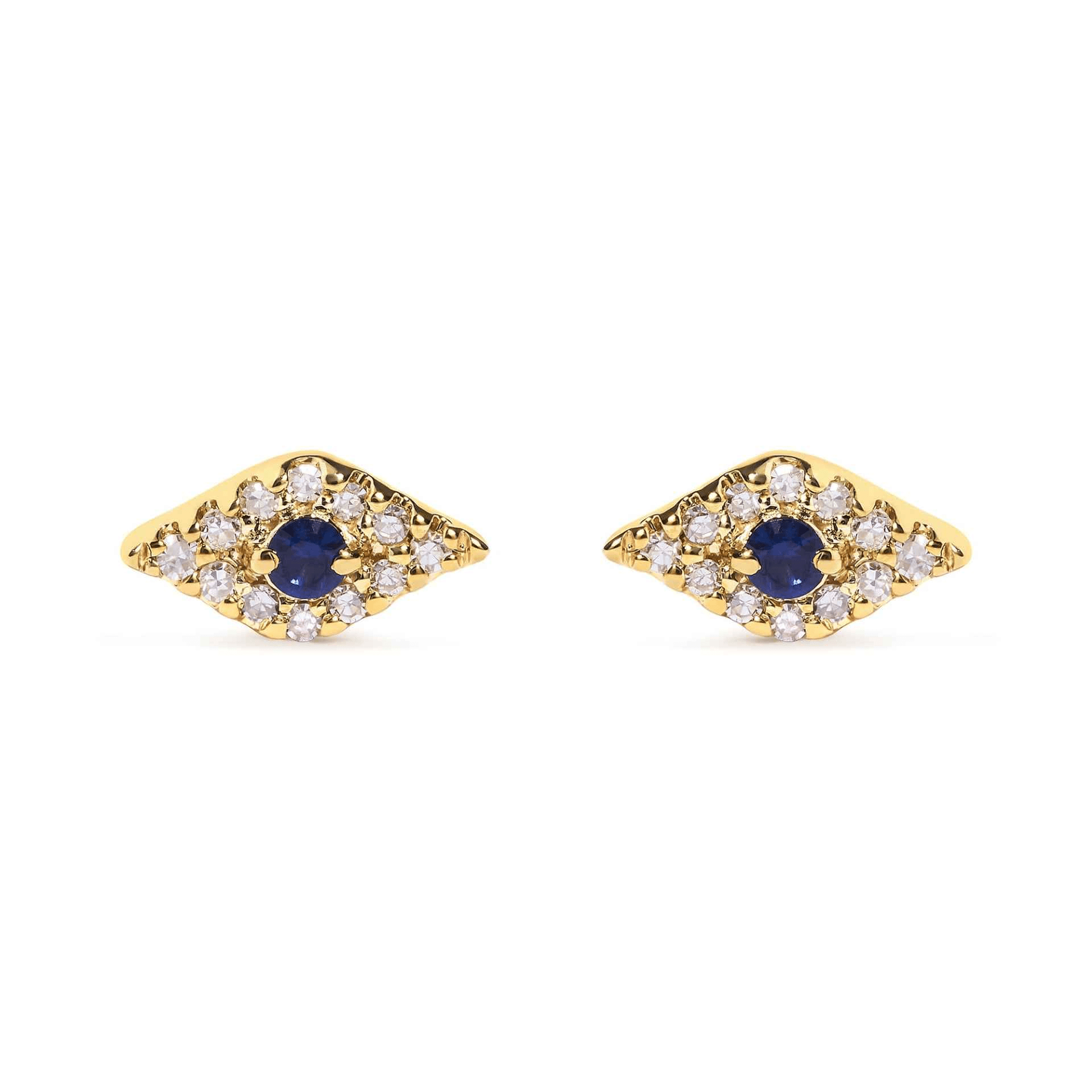 10K Yellow Gold Blue Sapphire & Diamond Evil Eye Stud Earrings - Captivating and Elegant Jewelry - Sable Gold