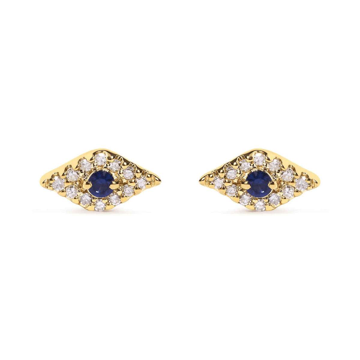 10K Yellow Gold Blue Sapphire & Diamond Evil Eye Stud Earrings - Captivating and Elegant Jewelry - Sable Gold